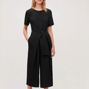 COS Black Tie-Waist Wide-Leg Jumpsuit Short Sleeve Sz 2